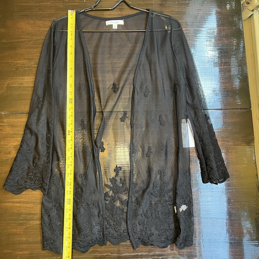 Active USA Cover Up Kimono Sheer Floral Black Woman’s Size Small NWT - Picture 10 of 15